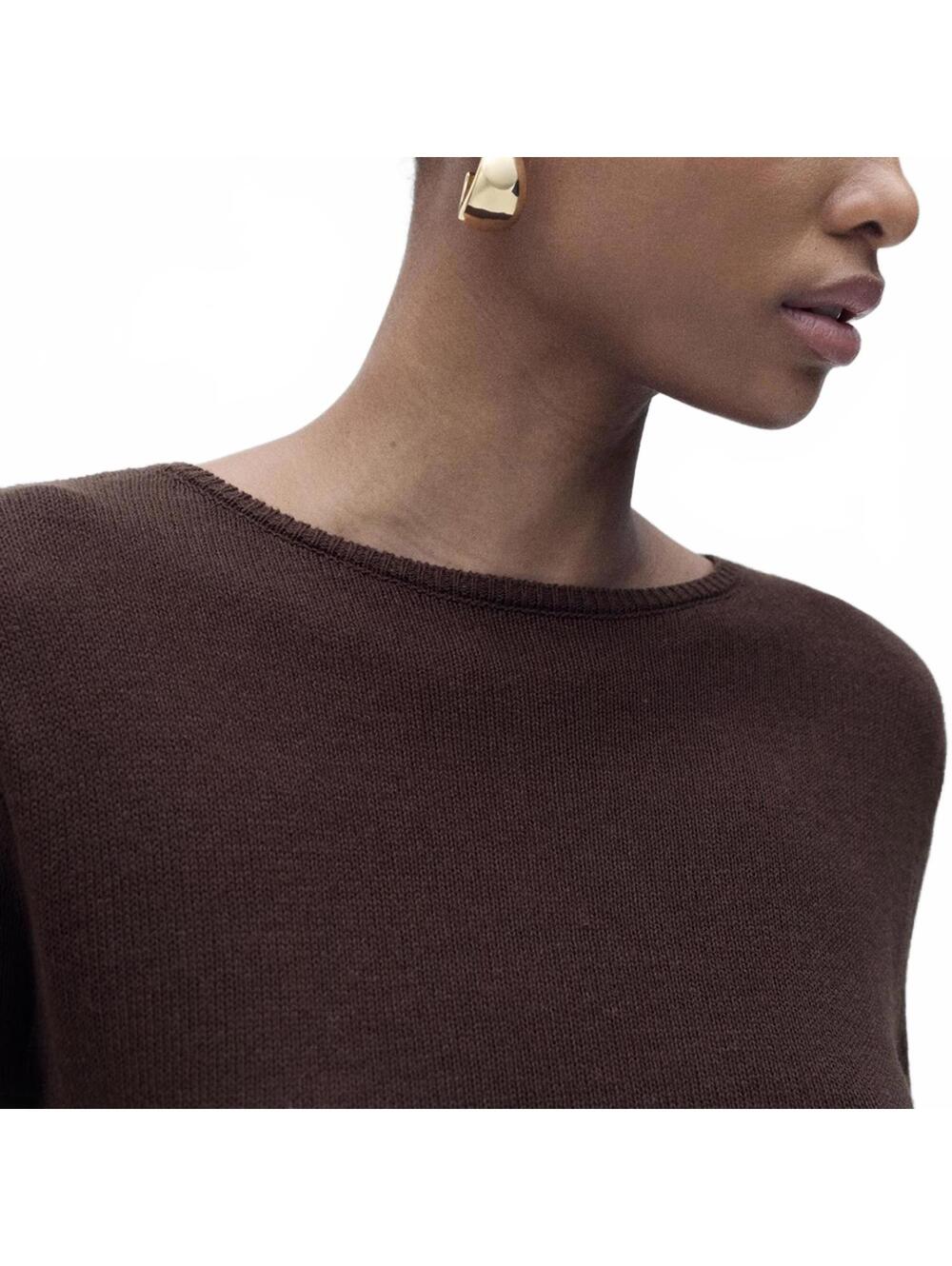 Mango Linen-Blend Boat-Neck Sweater NWT Rosa Chocolate Small - Picture 5 of 8